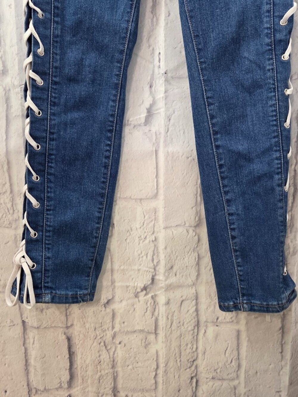 Rue 21 Size 12 Stretch High Rise Rope Lace Up Skinny Leg Denim Jeggings - Picture 3 of 11